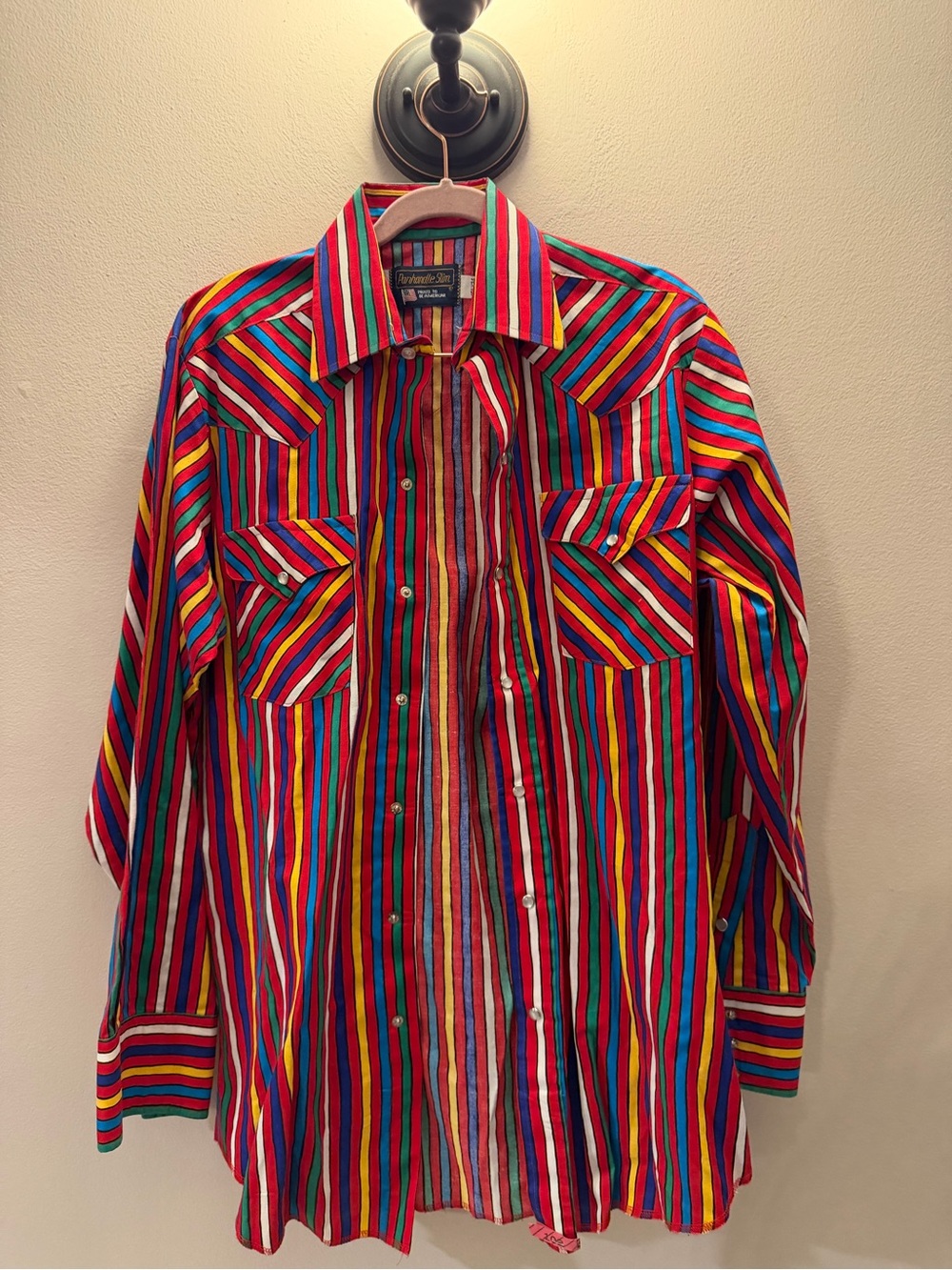 Panhandle Slim Mens Western Shirt Multi Color Stripe Pearl Snap L/S 15.5 x 34